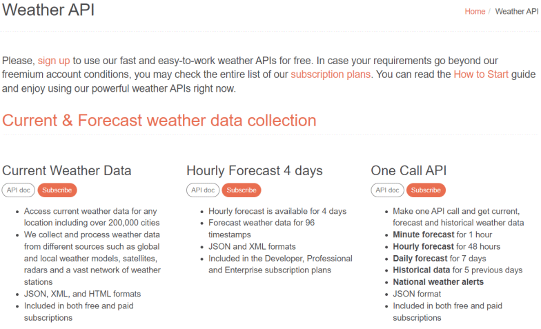 screenshot of text: shows a sections with different APIs and a short summary of them